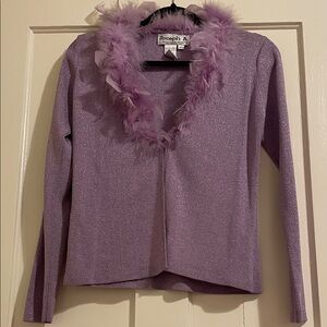 Joseph A Lavender Glitter Cardigan with Feather Detail